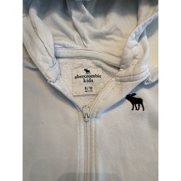ABERCROMBIE Kids 9/10 Full‎ Zip Hoodie Jacket Blue White Spellout Y2K - Picture 2 of 4